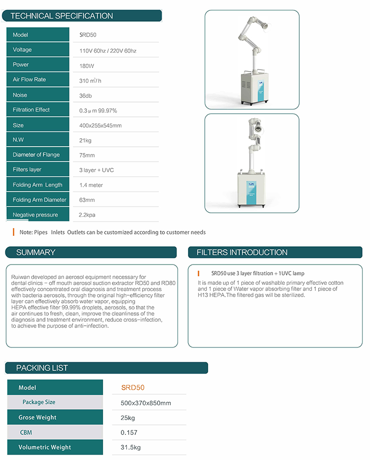 SRD50 Oral surgical aerosol suction machine